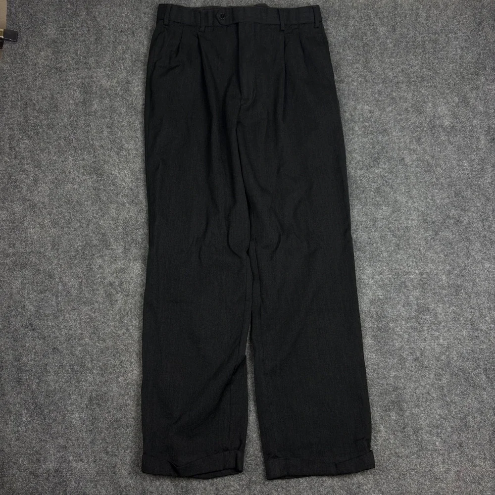 Brooks Brothers Mens 34x32 Pleated Wool Dress Pants Charcoal Black Cuffed Canada